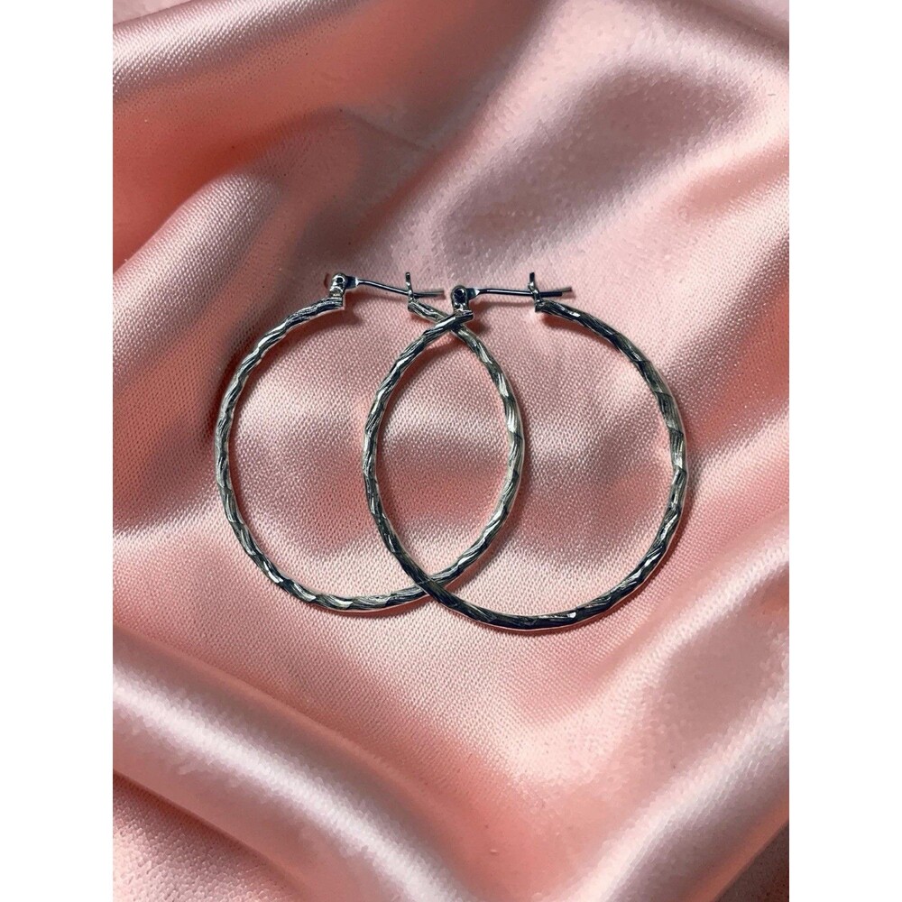 Sterling Silver Hoop Earrings 1.5" Tested
